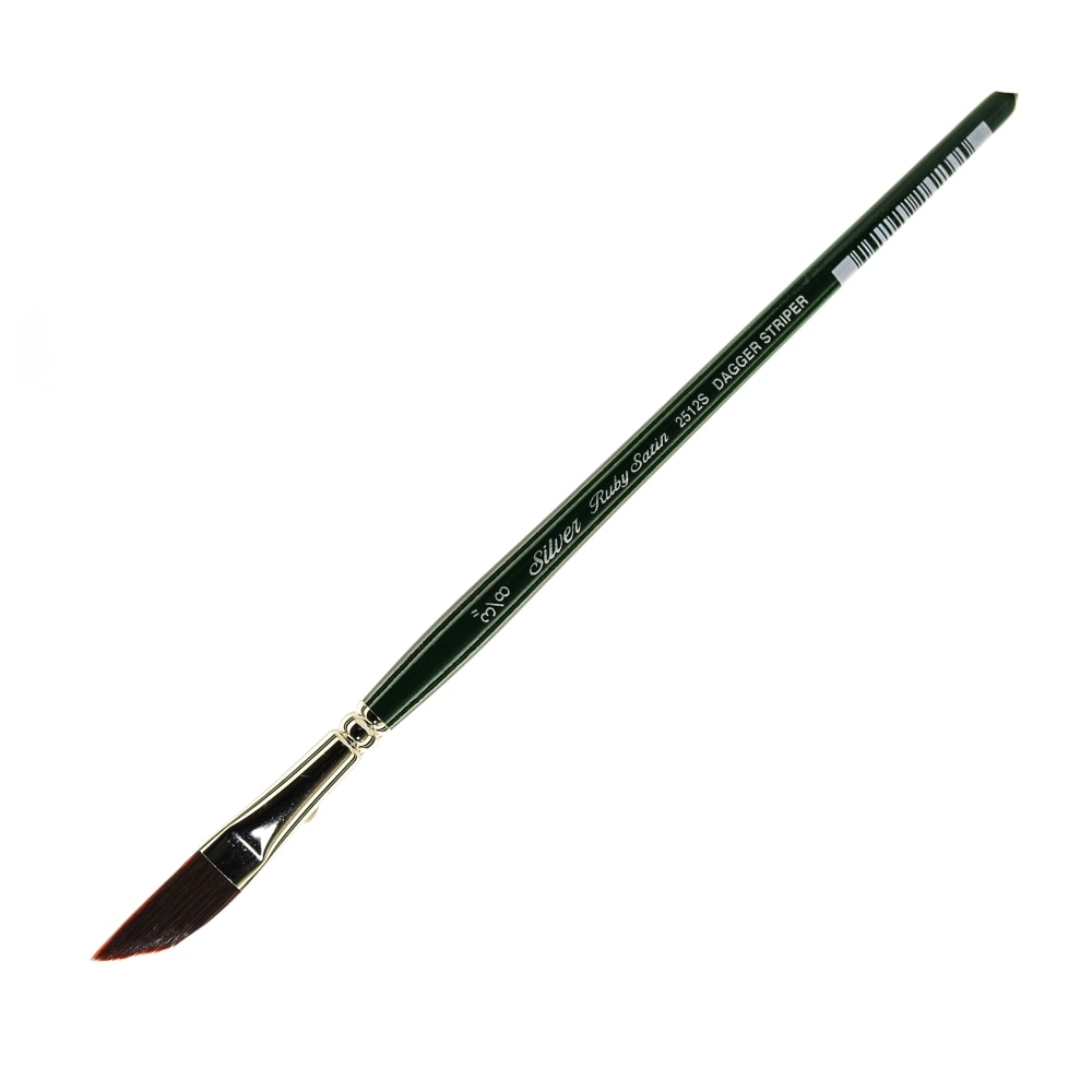 Silver Brush Ruby Satin Series Short-Handle Paint Brush 2512S, 3/8in, Dagger Striper Bristle, Synthetic, Multicolor MPN:2512S-3/8