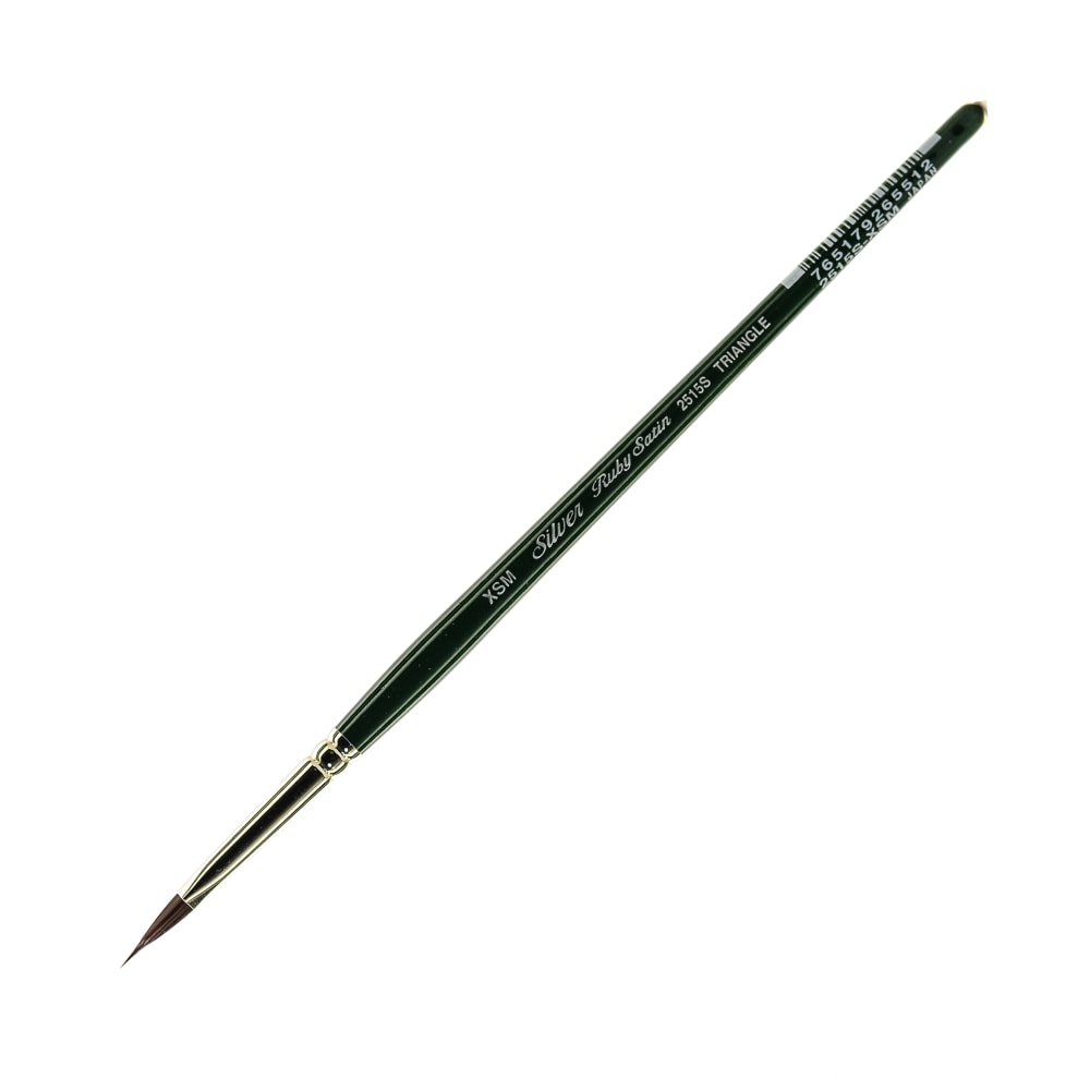 Silver Brush Ruby Satin Series Short-Handle Paint Brush 2515S, Size Extra Small, Pointed Triangle Bristle, Synthetic, Multicolor MPN:2515S-PT TRI XSM