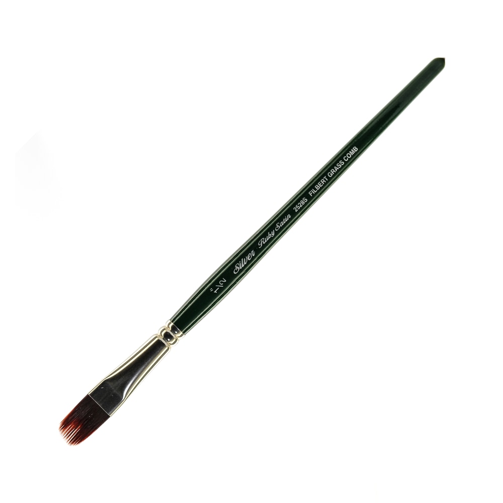Silver Brush Ruby Satin Series Short-Handle Paint Brush 2528S, 1/2in, Grass Comb Bristle, Synthetic, Multicolor MPN:2528S-1/2