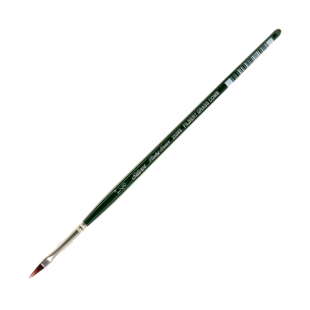 Silver Brush Ruby Satin Series Short-Handle Paint Brush 2528S, 1/8in, Grass Comb Bristle, Synthetic, Multicolor MPN:2528S-1/8