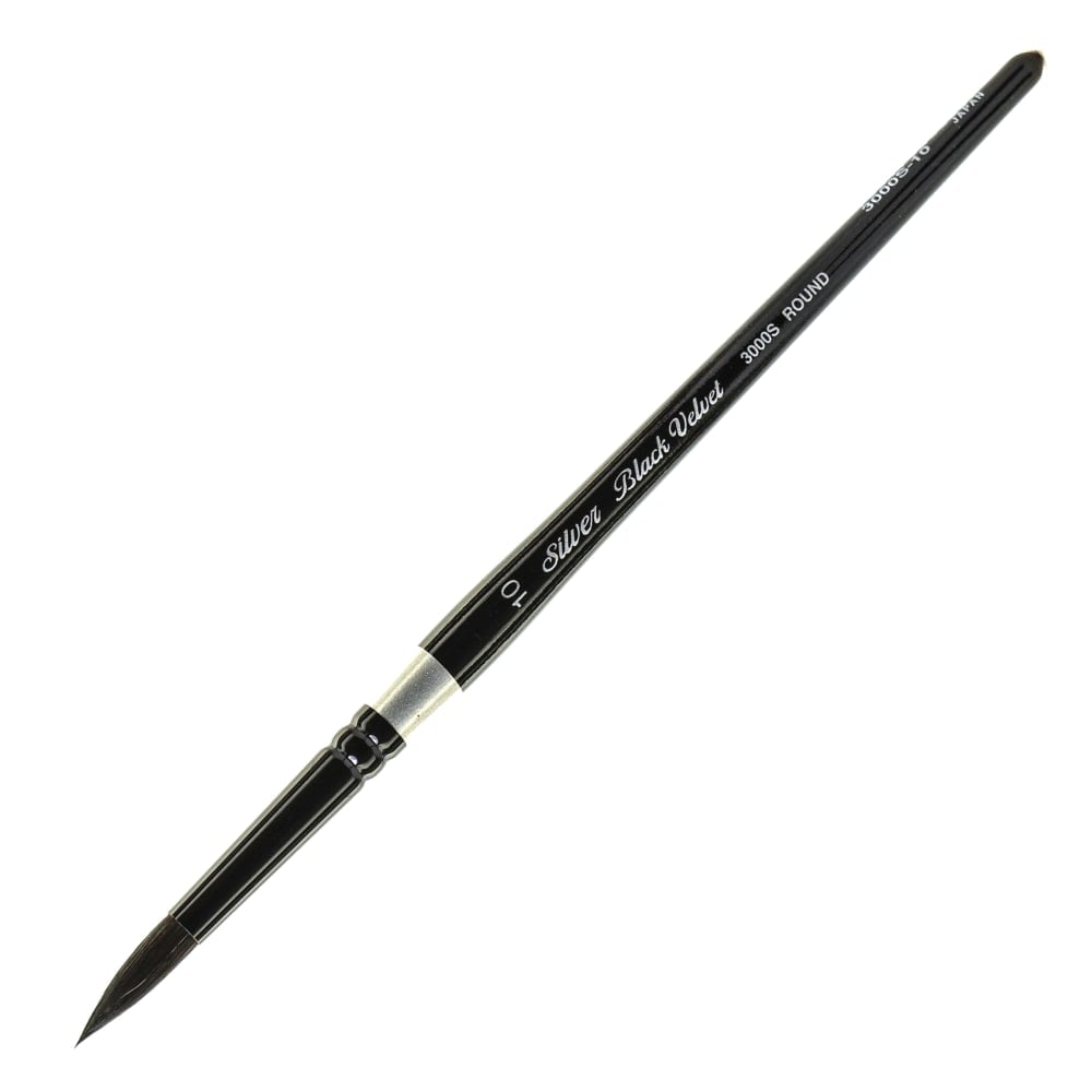 Silver Brush 3000S Black Velvet Series Paint Brush, Size 10, Round Bristle, Squirrel Hair/Synthetic Filament, Multicolor MPN:3000S-10