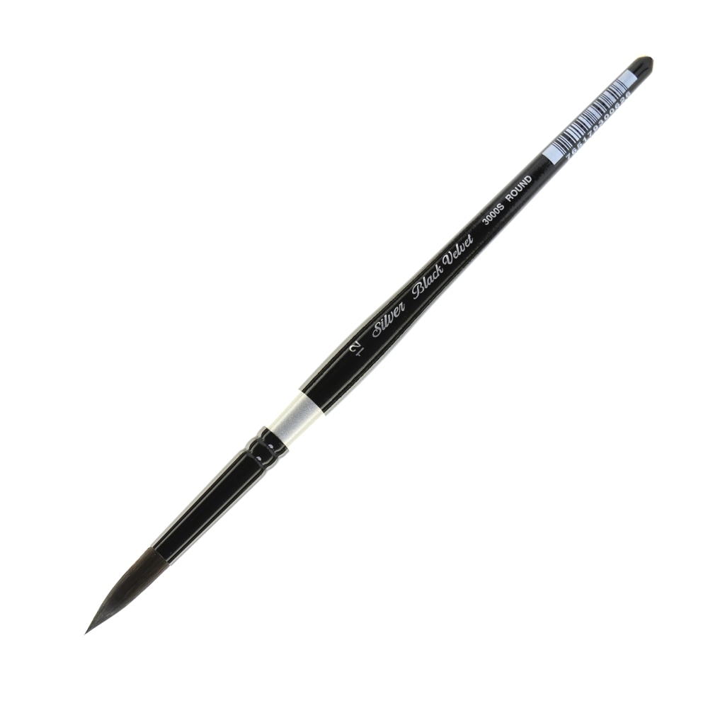 Silver Brush 3000S Black Velvet Series Paint Brush, Size 12, Round Bristle, Squirrel Hair/Synthetic Filament, Multicolor MPN:3000S-12