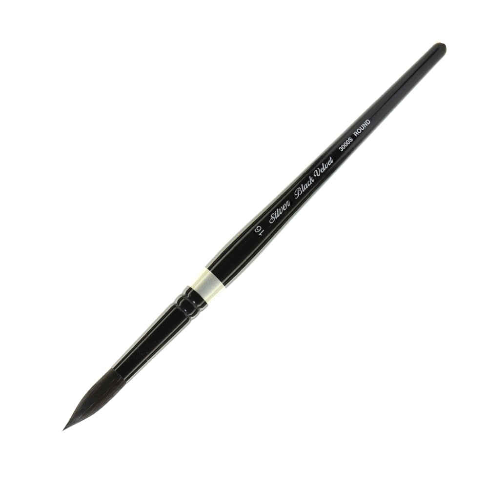 Silver Brush 3000S Black Velvet Series Paint Brush, Size 16, Round Bristle, Squirrel Hair/Synthetic Filament, Multicolor MPN:3000S-16