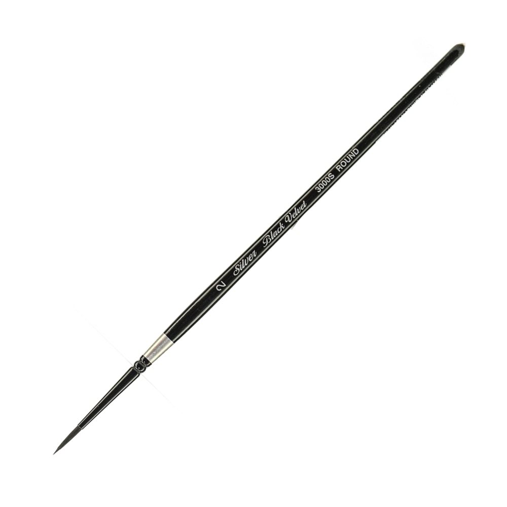 Silver Brush 3000S Black Velvet Series Paint Brush, Size 2, Round Bristle, Squirrel Hair/Synthetic Filament, Multicolor MPN:3000S-2