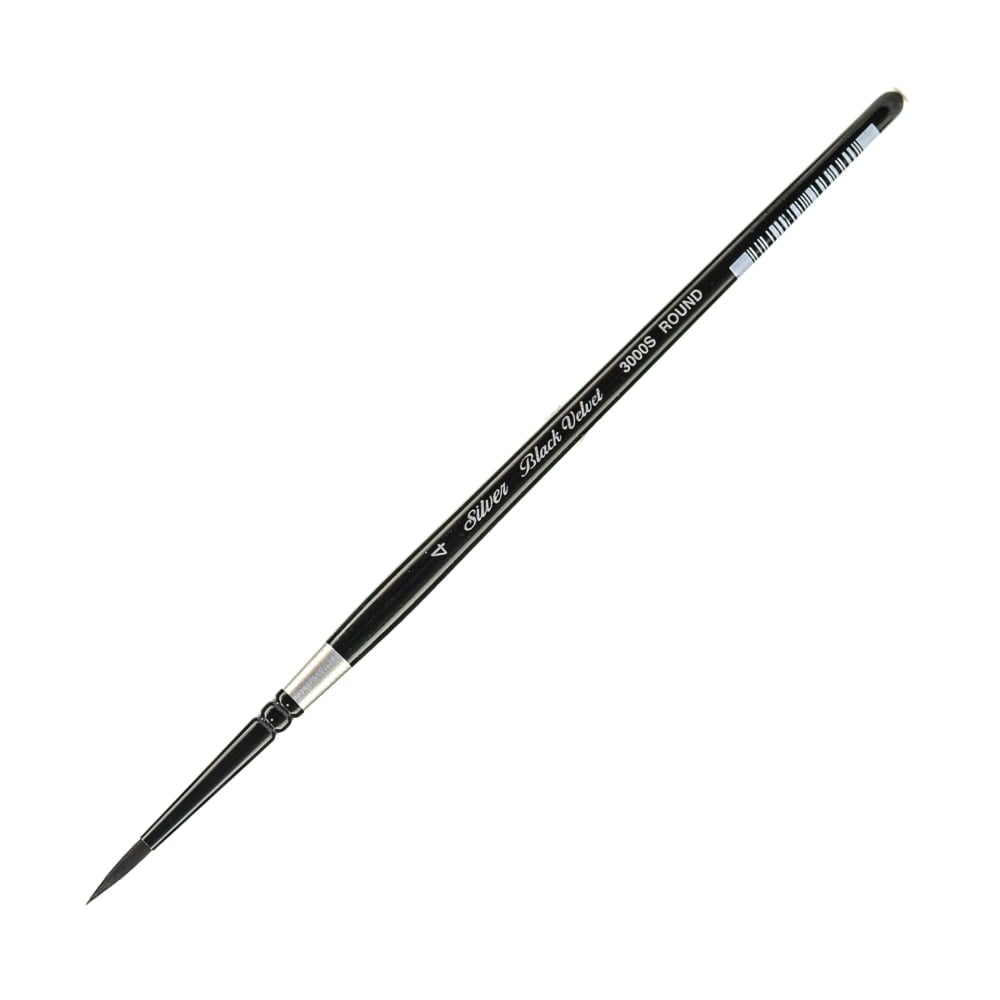 Silver Brush 3000S Black Velvet Series Paint Brush, Size 4, Round Bristle, Squirrel Hair/Synthetic Filament, Multicolor MPN:3000S-4