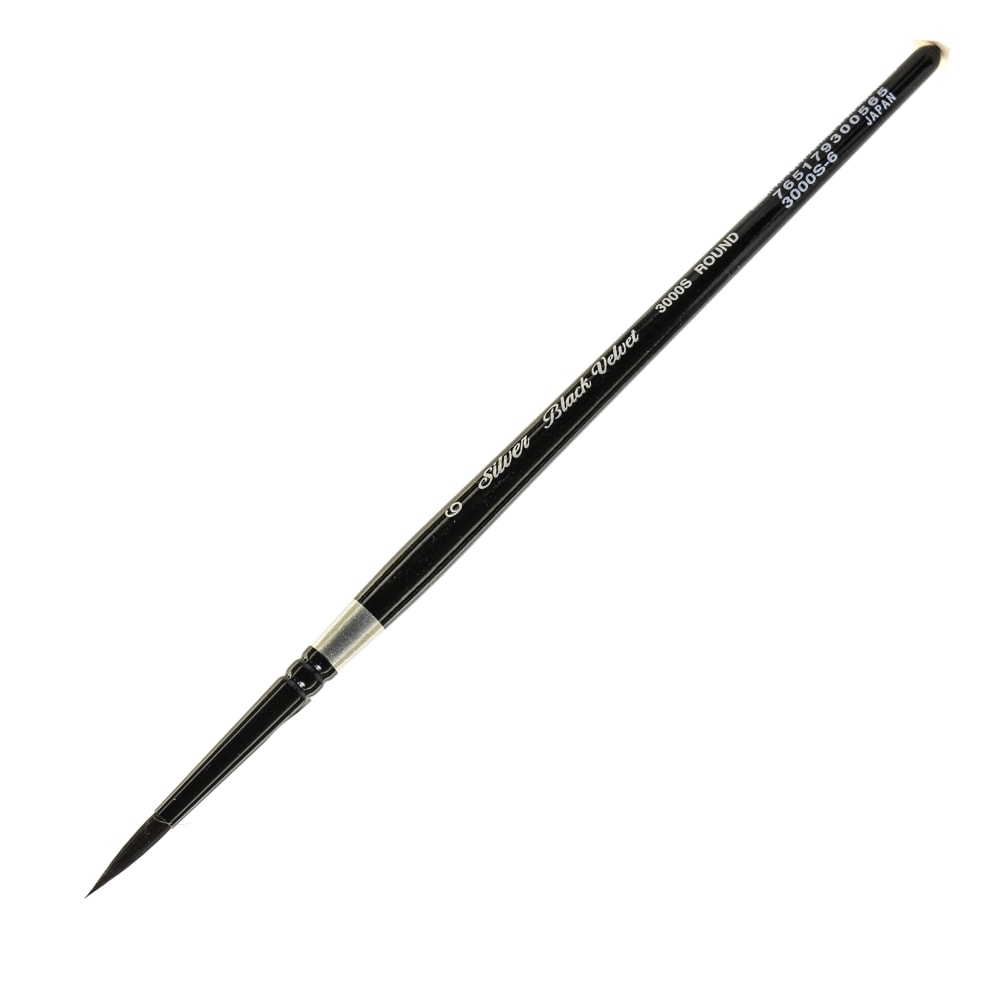 Silver Brush 3000S Black Velvet Series Paint Brush, Size 6, Round Bristle, Squirrel Hair/Synthetic Filament, Multicolor MPN:3000S-6