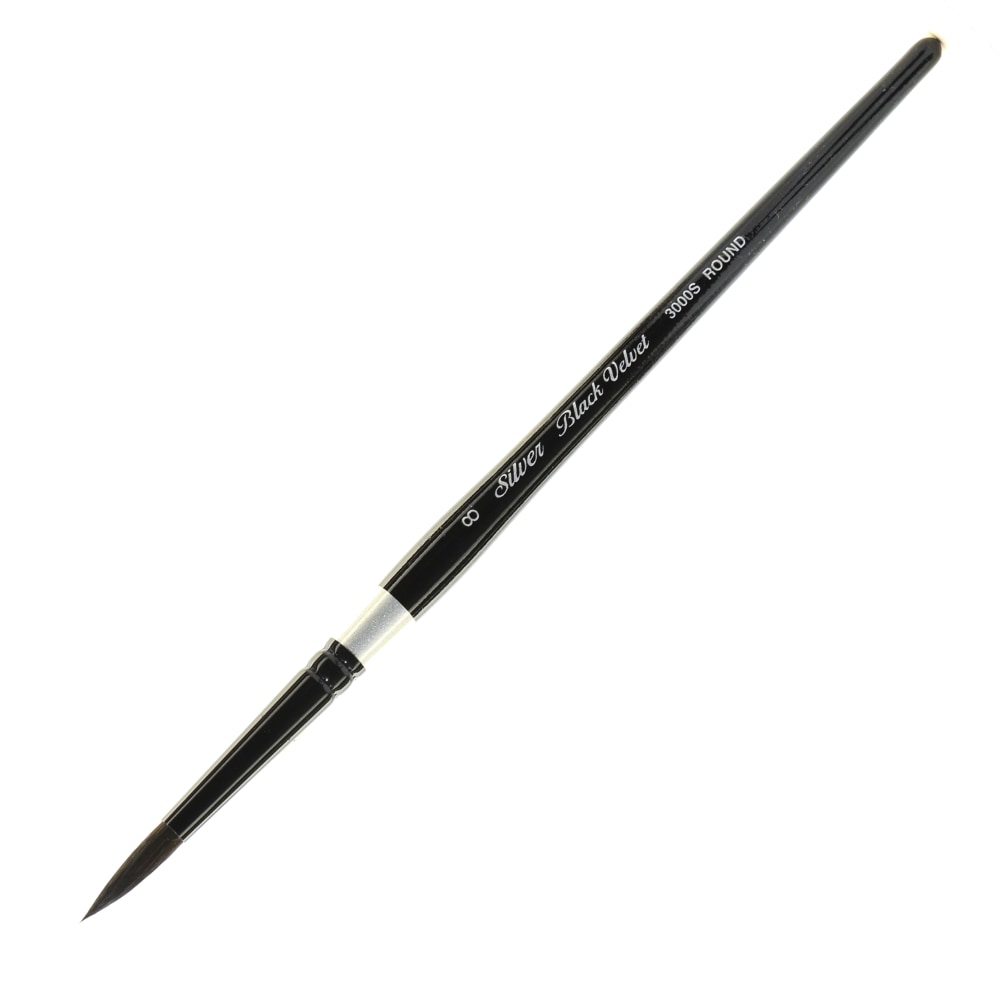 Silver Brush 3000S Black Velvet Series Paint Brush, Size 8, Round Bristle, Squirrel Hair/Synthetic Filament, Multicolor MPN:3000S-8