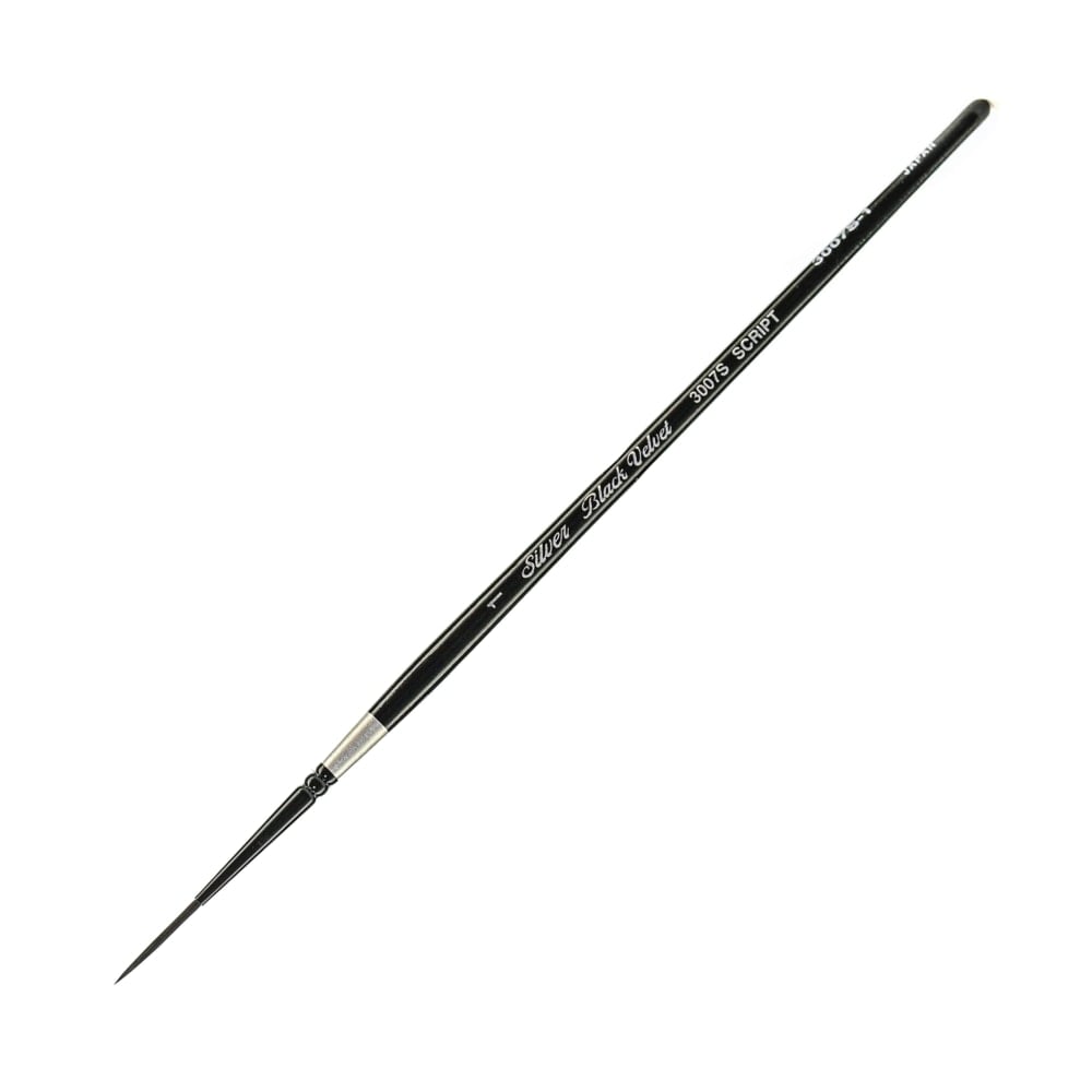 Silver Brush 3007S Black Velvet Series Paint Brush, Size 1, Script Liner Bristle, Squirrel Hair/Synthetic Filament, Multicolor MPN:3007S-1