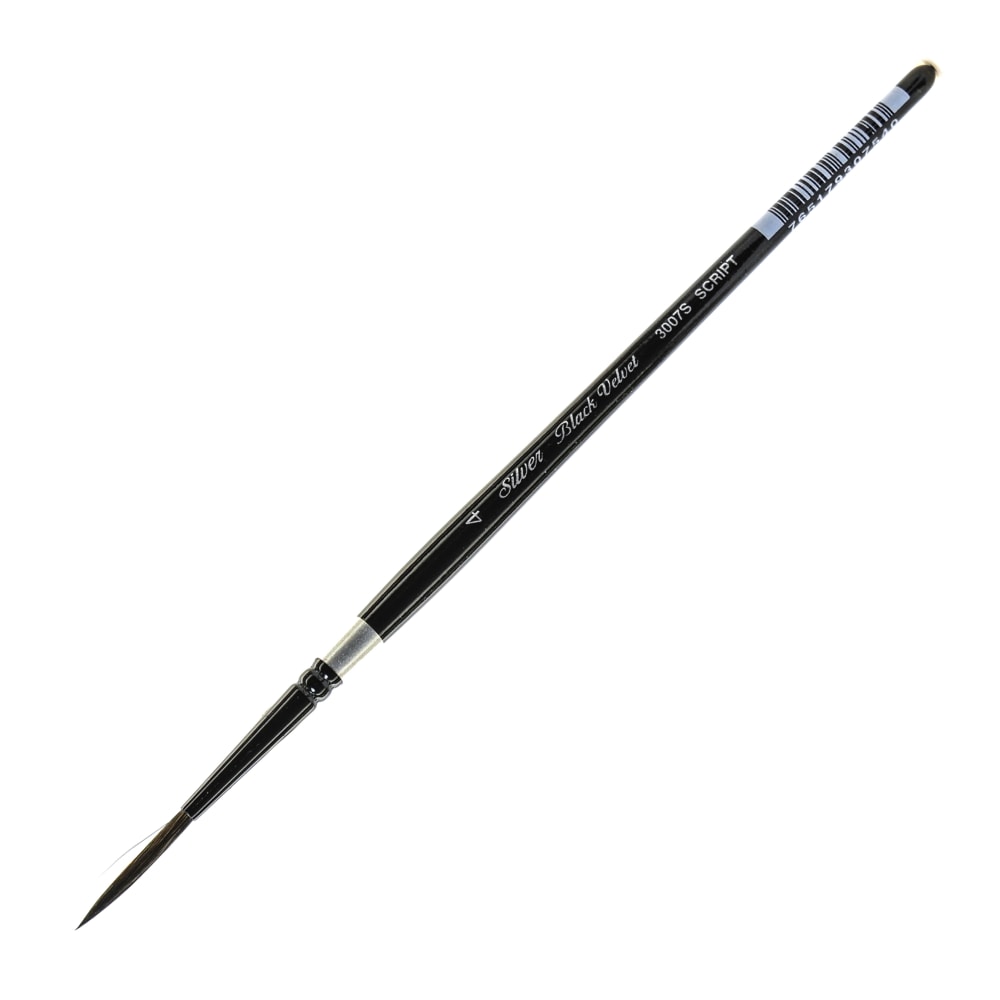Silver Brush 3007S Black Velvet Series Paint Brush, Size 4, Script Liner Bristle, Squirrel Hair/Synthetic Filament, Multicolor MPN:3007S-4