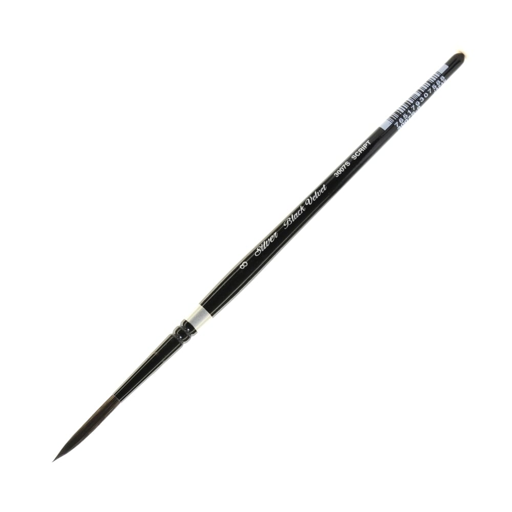 Silver Brush 3007S Black Velvet Series Paint Brush, Size 8, Script Liner Bristle, Squirrel Hair/Synthetic Filament, Multicolor MPN:3007S-8