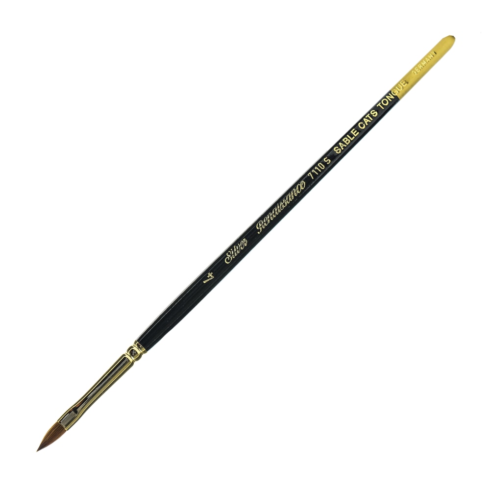 Silver Brush Renaissance Series Short-Handle Paint Brush, 7110S, Size 4, Cats Tongue, Sable, Multicolor MPN:7110S-4
