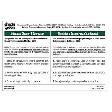 Simple Green Secondary Labels, 10 PK MPN:9510001000027