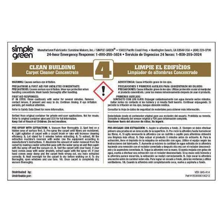 Secondary Bottle Label, Simple Green Clean Building Carpet Cleaner Concentrate 4, Paper, 6 in W MPN:9510001000212