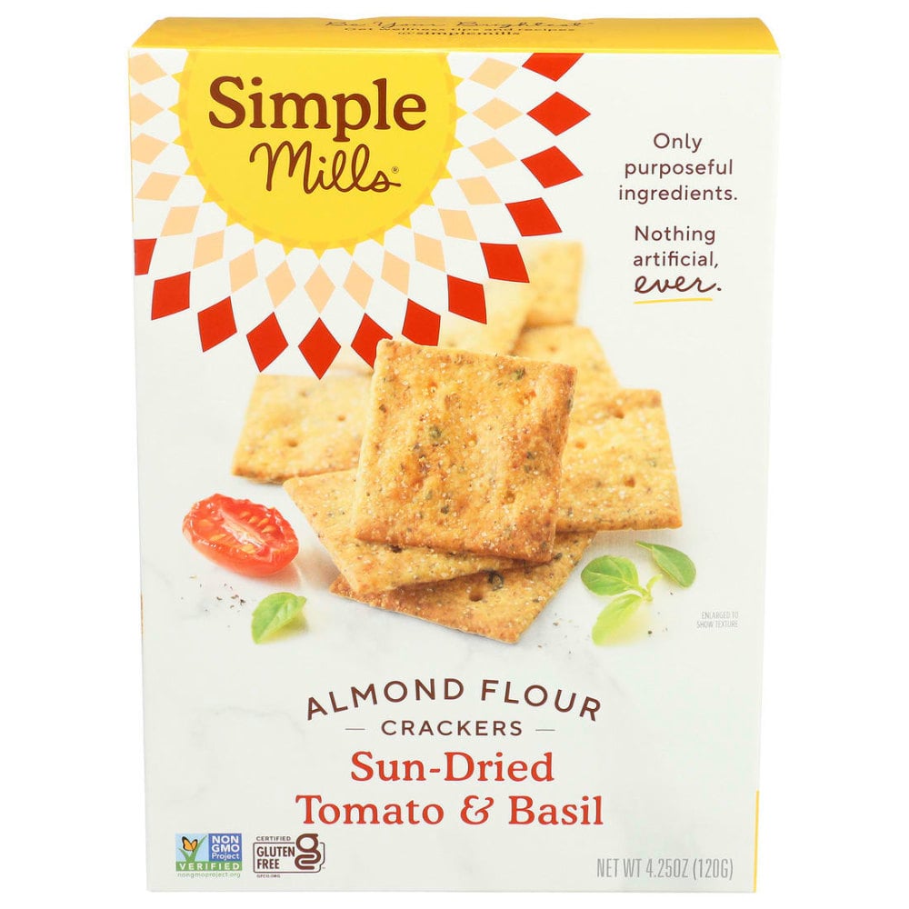 Simple Mills Almond Flour Crackers, Sun Dried Tomato and Basil, 4.25 Oz, Total Qty 6 MPN:00514