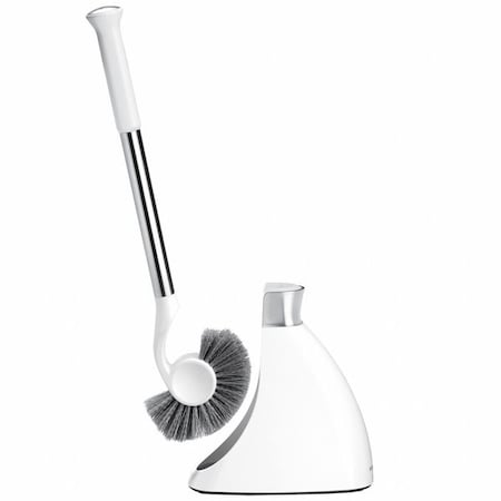 Toilet Brush with Caddy, Stiff, 13 in L Handle, 1 1/2 in L Brush, Gray, Stainless Steel MPN:BT1083