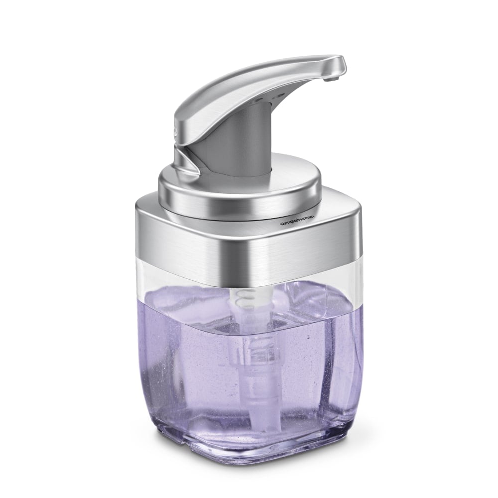 simplehuman Square Push Soap Pump With Sponge Caddy, 7inH x 3-3/8inW x 4-1/8inD, Brushed Nickel MPN:BT1081