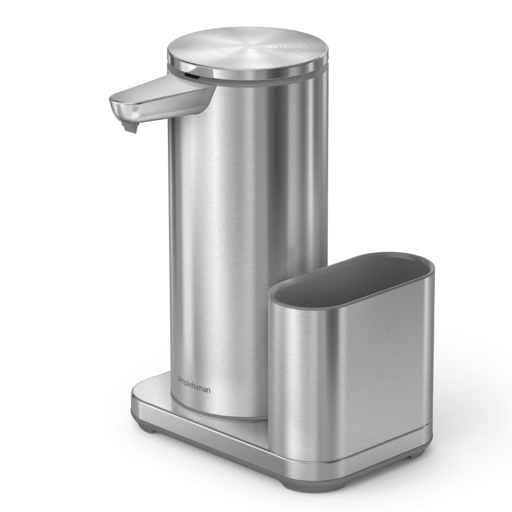 simplehuman Touch-Free Rechargeable Sensor Liquid Soap And Hand Sanitizer Dispenser, With Caddy, 14 Oz, Brushed Silver MPN:ST1077
