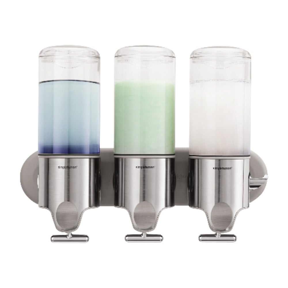 simplehuman Wall Mount Soap Pump, Triple, 3x15 fl.oz. Shampoo and Soap Dispensers, Stainless Steel MPN:BT1029