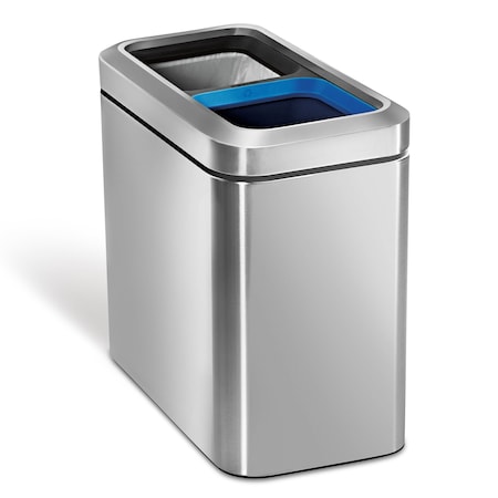 20 Liter Dual Compartment Slim Open Top Recycling Trash Can, Heavy Gauge Brushed Stainless Steel MPN:CW1470