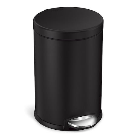 1-1/8 gal Round Step-On Can, Black, Foot Pedal, Stainless Steel, Not Applicable MPN:CW2091