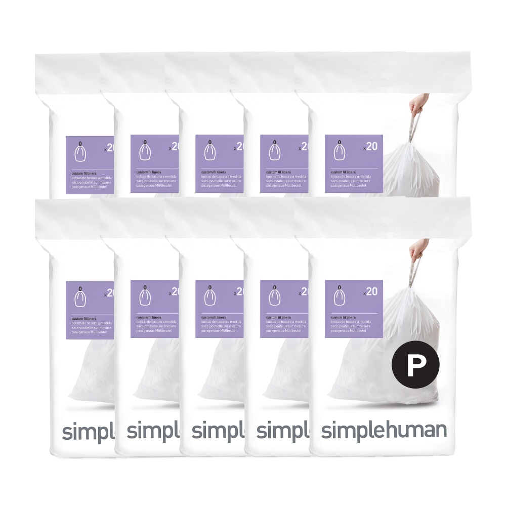 simplehuman Custom Fit Can Liners, 16 Gallon, 50% Recycled, White, Pack Of 200 Liners MPN:CW0578