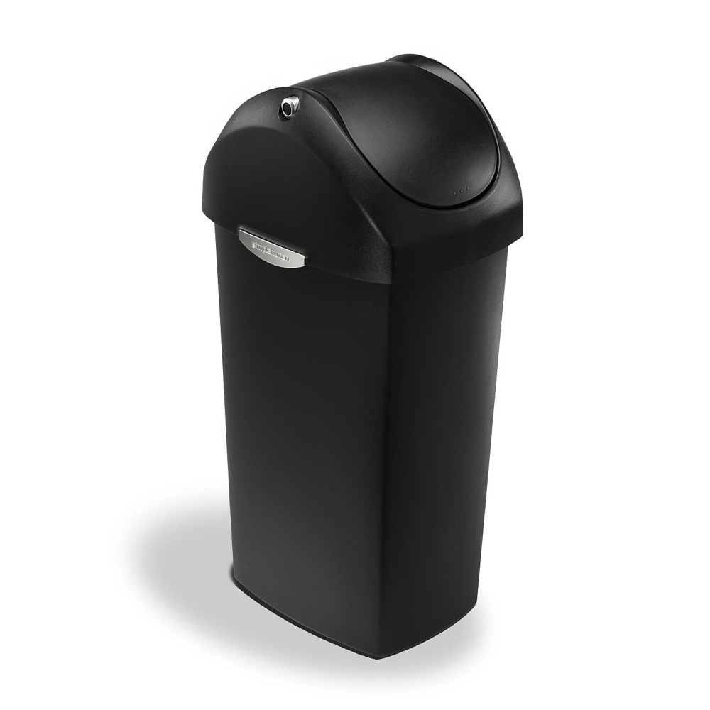 simplehuman Square Swing-Lid Plastic Trash Can, 15 Gallons, 32-4/5inH x 13-1/2inW x 16-7/10inD, Black MPN:CW1333