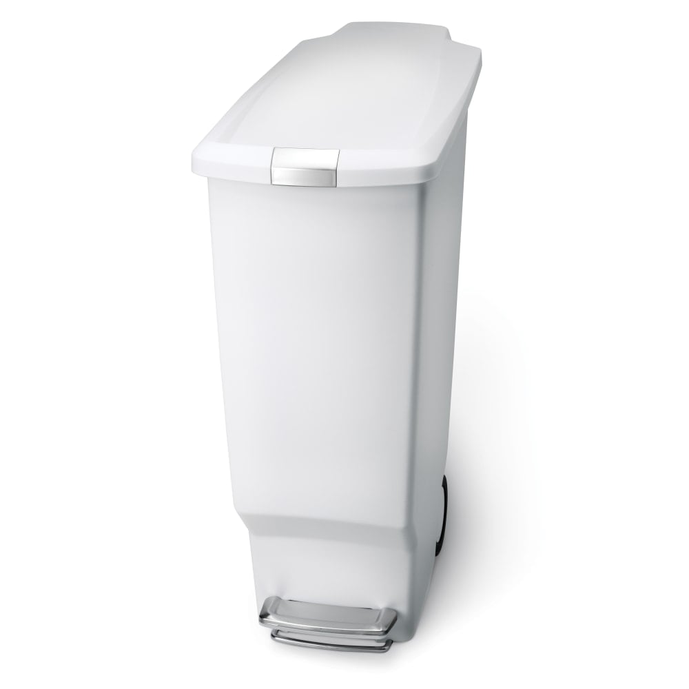 simplehuman Slim Plastic Step Trash Can, 25 1/4inH x 10 1/4inW x 19 5/16inD, 10.57 Gallons, White MPN:CW1362