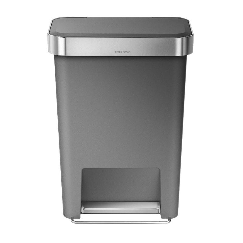 simplehuman Rectangular Step Can With Liner Pocket, 12 Gallons, Gray Plastic MPN:CW1386
