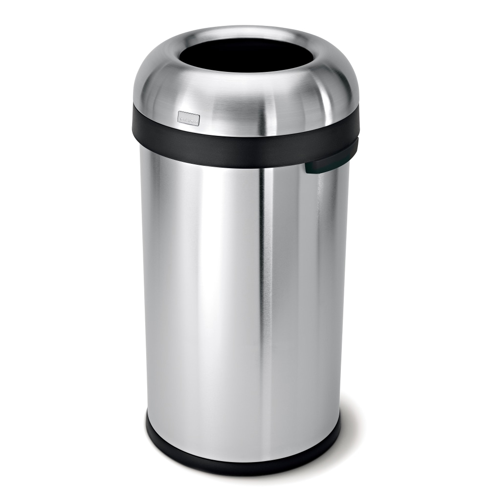 simplehuman Commercial Open Top Trash Can, Bullet Round, 16 Gallons, 29.8in x 16.1in x 15.8in, Brushed Heavy-Gauge Stainless Steel MPN:CW1407