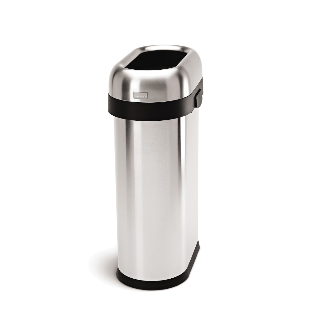 simplehuman Commercial Open Top Trash Can, Slim Oval, 13 Gallons, 27.4in x 10.7in x 18.2in, Brushed Heavy-Gauge Stainless Steel MPN:CW1467