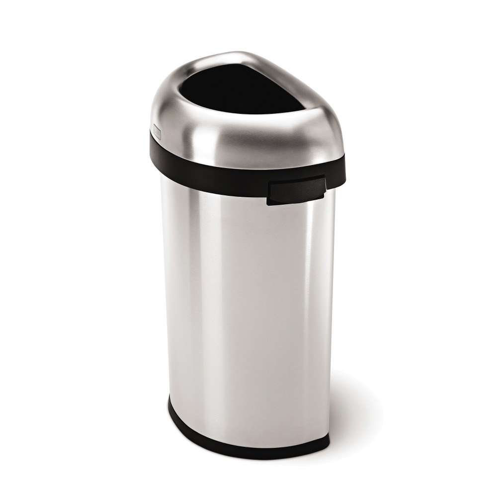 simplehuman Commercial Open Top Trash Can, Semi-Round, 16 Gallons, 29.9in x 18.5in x 13.1in, Brushed Heavy-Gauge Stainless Steel MPN:CW1468