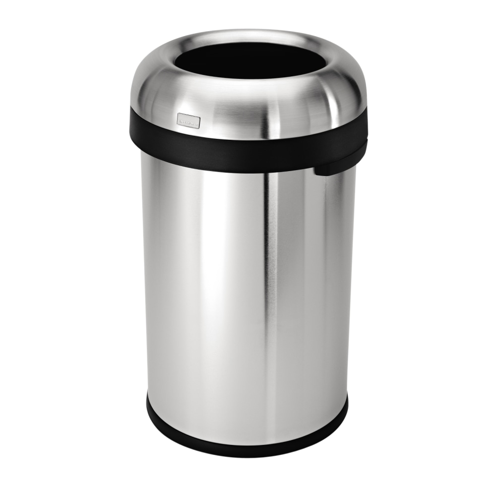 simplehuman Commercial Open Top Trash Can, Bullet Round, 21 Gallons, 30in x 17.8in, Brushed Heavy-Gauge Stainless Steel MPN:CW1469