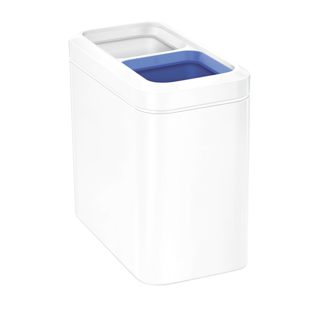 simplehuman Slim Open Top Mini Trash Can, 5.3 Gallons, Dual Compartment Recycler, 15.2inH x 8.7inW x 16.7inD, Rectangular, White Steel MPN:CW1491