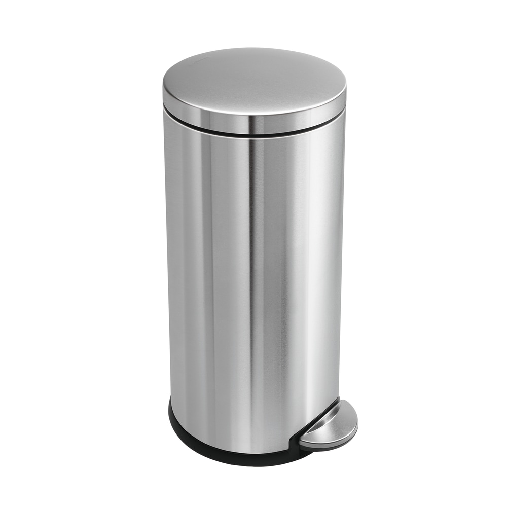 Simplehuman - Trash can - round - flip lid - 7.9 gal - foot pedal - stainless steel - stainless steel MPN:CW1810