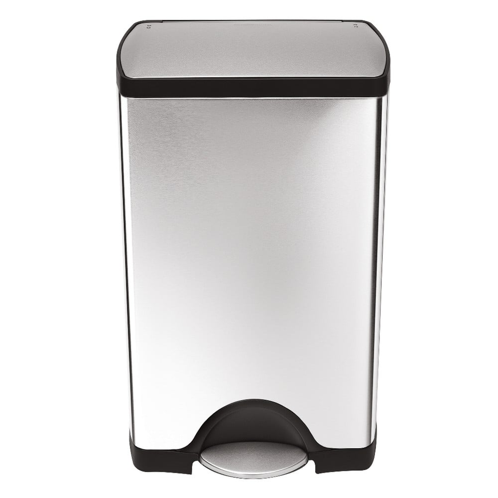 simplehuman Rectangular Metal Step Trash Can, 10 Gallons, 25-3/4inH x 15-12/16inH x 12-1/2inD, Brushed Stainless Steel MPN:CW1814