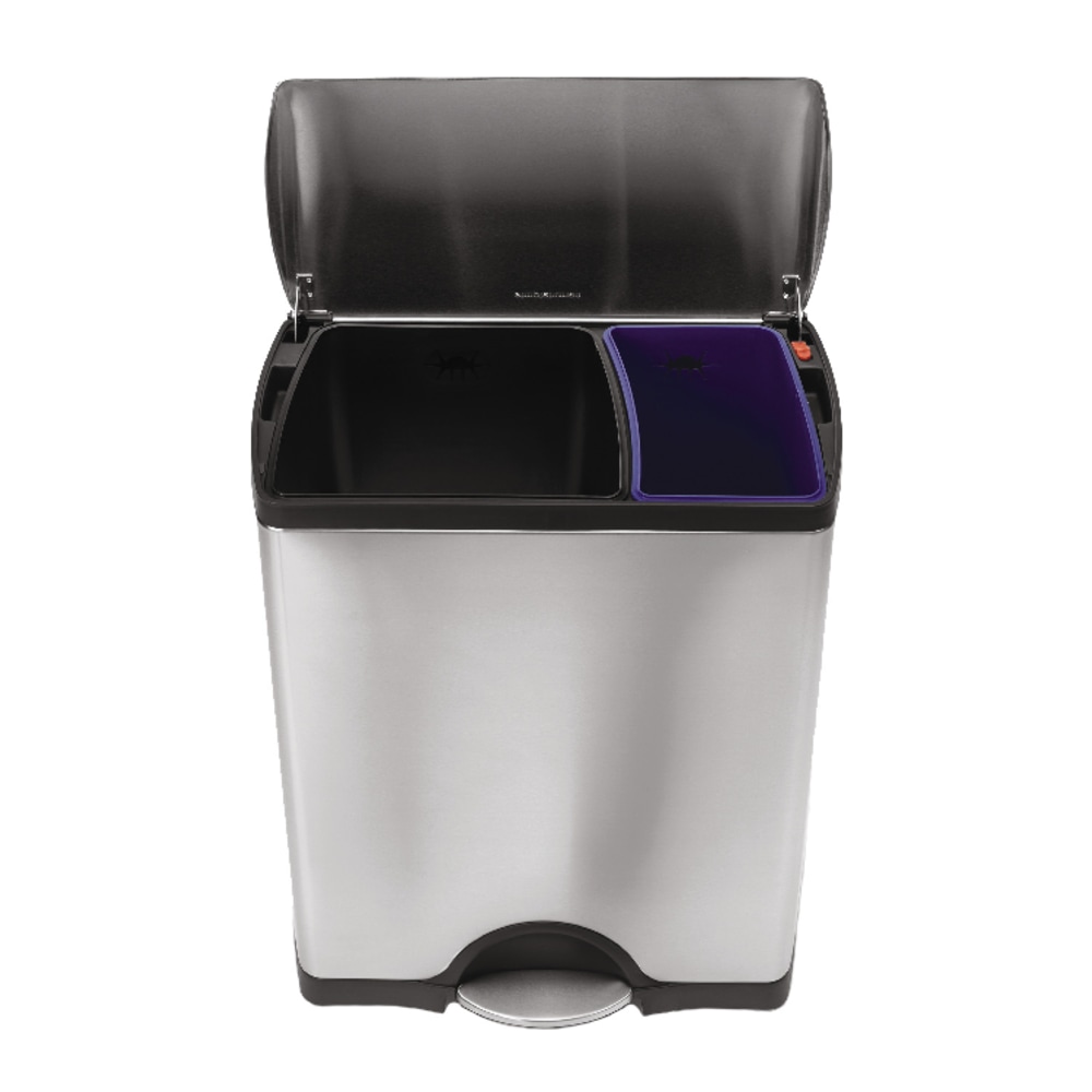 simplehuman Rectangular Dual-Compartment Step Recycler Trash Can, 12.15 Gallons, Brushed Stainless Steel MPN:CW1830