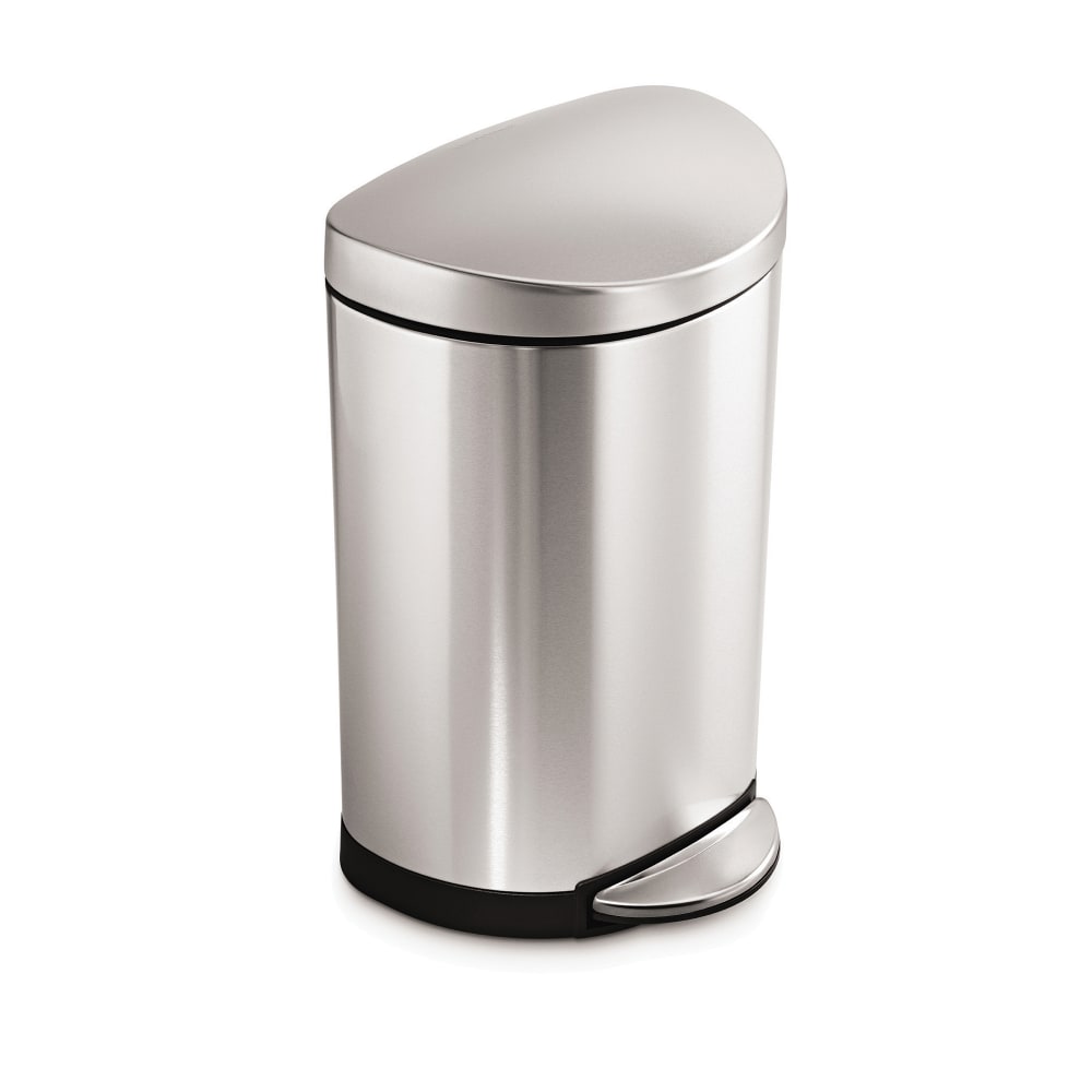 simplehuman Semi-Round Metal Fingerprint-Proof Step Trash Can, 2.6 Gallons, 17-1/2inH x 11-1/5inW x 10-3/5inD, Brushed Stainless Steel MPN:CW1833