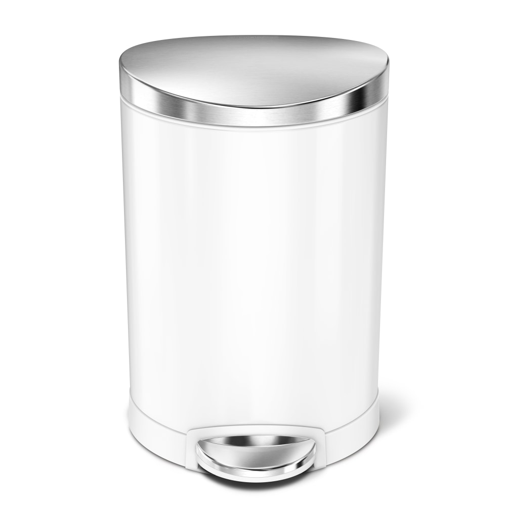 simplehuman Semi-Round Steel Step Trash Can, 1.6 Gallons, White With Stainless Steel Lid MPN:CW1835