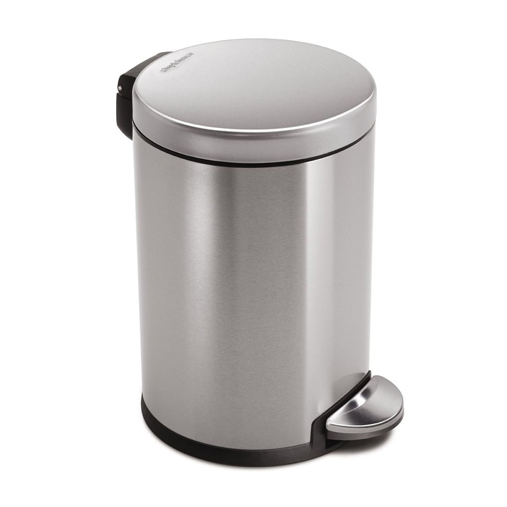 simplehuman Mini Round Step Trash Can, 1.2 Gallons, 12.1inH x 7.6inW x 10inD, Brushed Stainless Steel MPN:CW1852