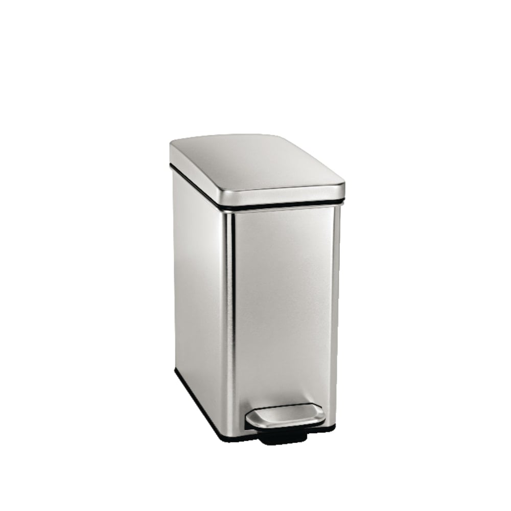 simplehuman Profile Slim Step Trash Can, 2.6 Gallon, 13.9inH x 15.4inD x 6.6inW, Brushed Stainless Steel MPN:CW1898