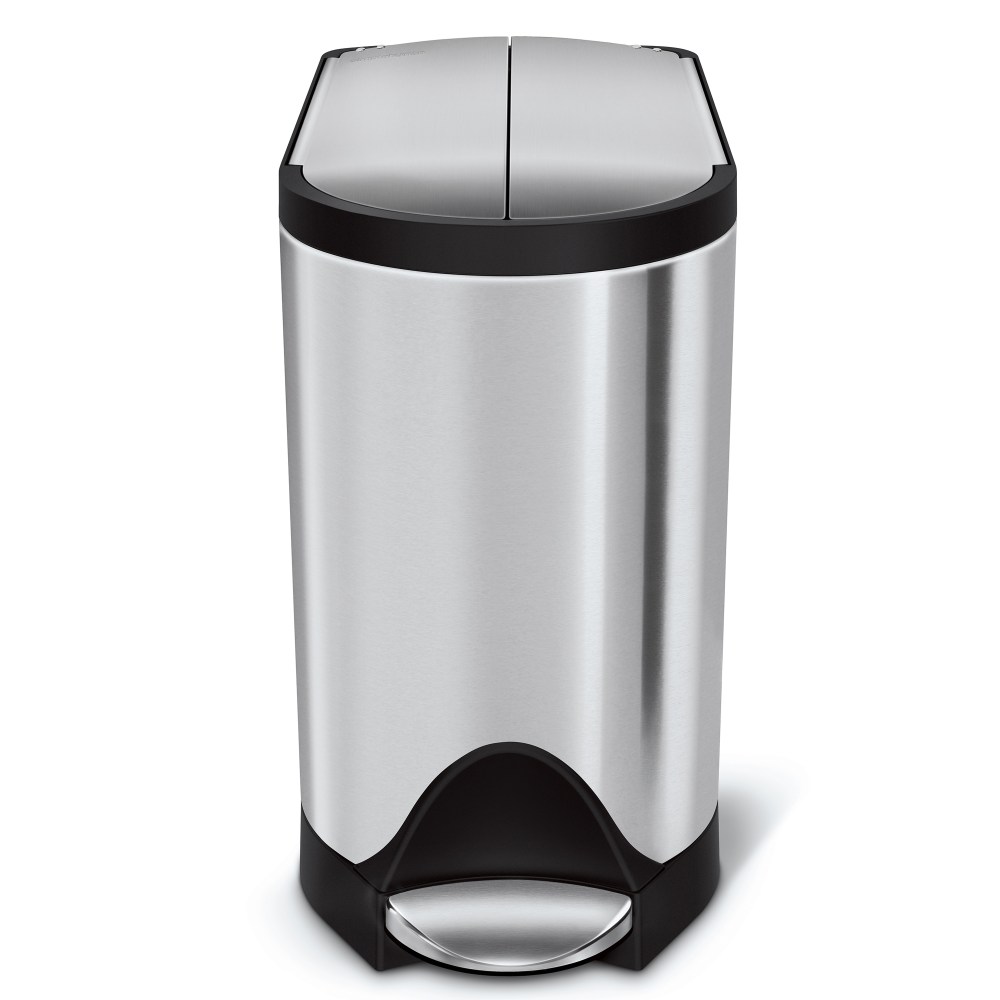 simplehuman Butterfly Step Rectangular Stainless-Steel Trash Can, 2.64 Gallons, 13-3/4inH x 7-3/4inW x 15-5/8inD, Brushed Stainless Steel MPN:CW1899