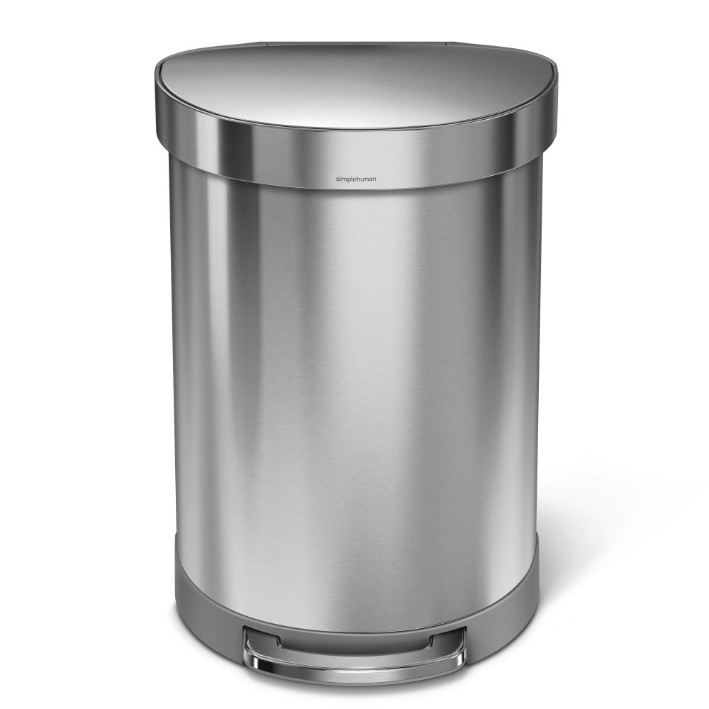 simplehuman Semi-Round Liner Rim Step Trash Can, 16 Gallons, Brushed Stainless Steel MPN:CW2029