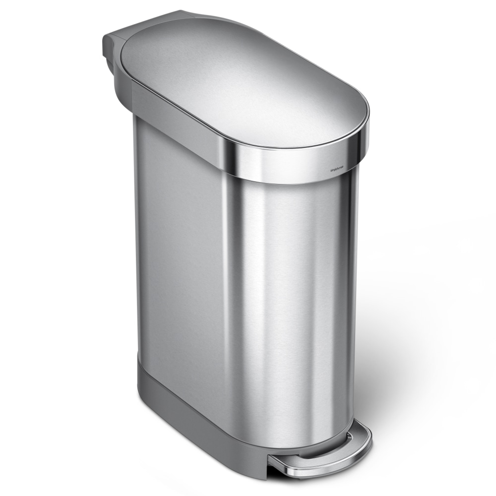 simplehuman Slim Liner Rim Step Trash Can, 12 Gallons, Brushed Stainless Steel MPN:CW2044