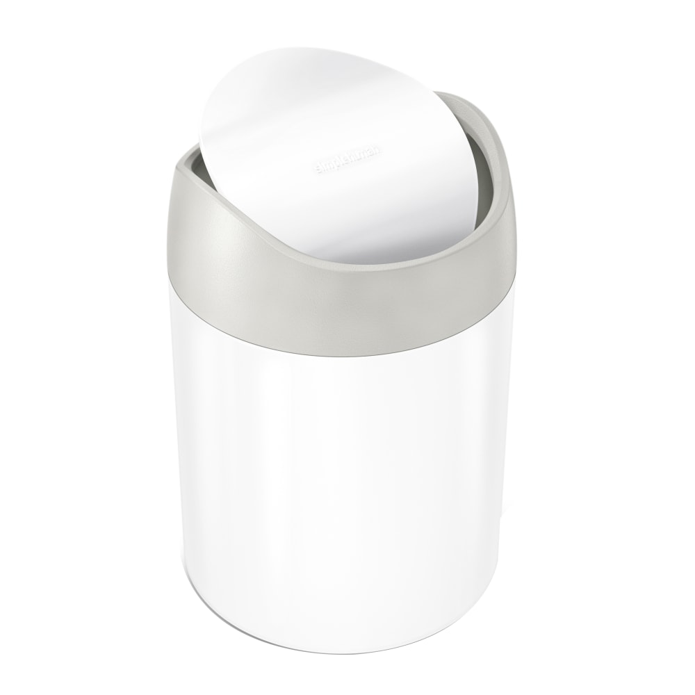 simplehuman Mini Round Steel Trash Can, 7-3/8inH x 5inW x 5inD, 1.6 Qt, White MPN:CW2079