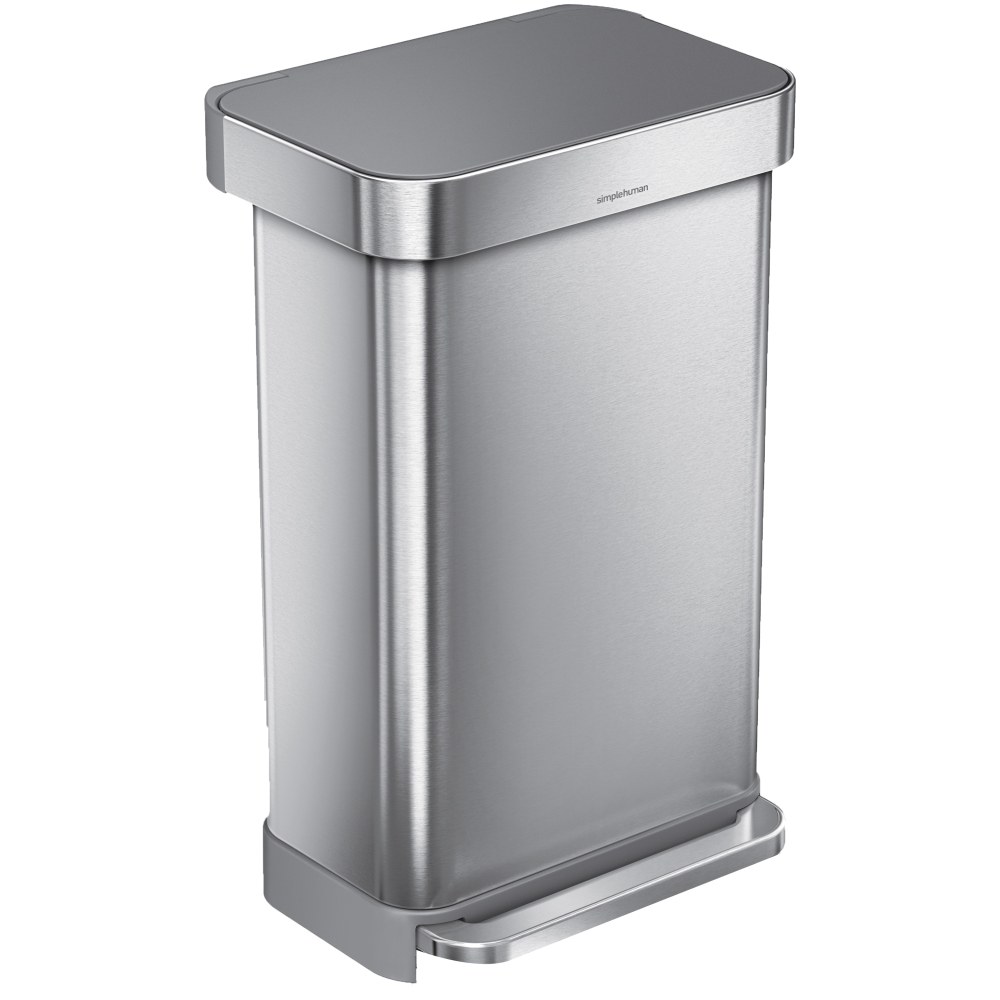 simplehuman Rectangular Step Can With Liner Pocket, 12 Gallons, Stainless Steel with Grey Plastic Lid MPN:CW2080