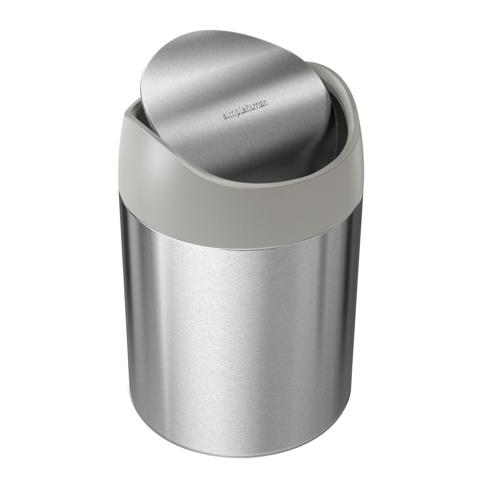 simplehuman Mini Round Steel Trash Can, 7-3/8inH x 5inW x 5inD, 1.6 Qt, Stainless Steel MPN:CW2084