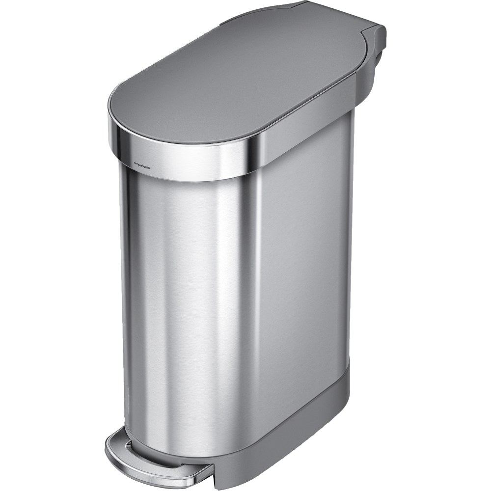 simplehuman Slim Liner Rim Step Trash Can, 12 Gallons, Stainless Steel with Gray Plastic Lid MPN:CW2087DC