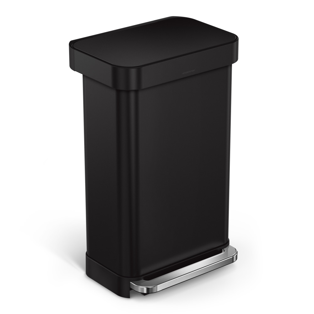 simplehuman Rectangular Step Can With Liner Pocket, 12 Gallons, Matte Black Steel MPN:CW2092