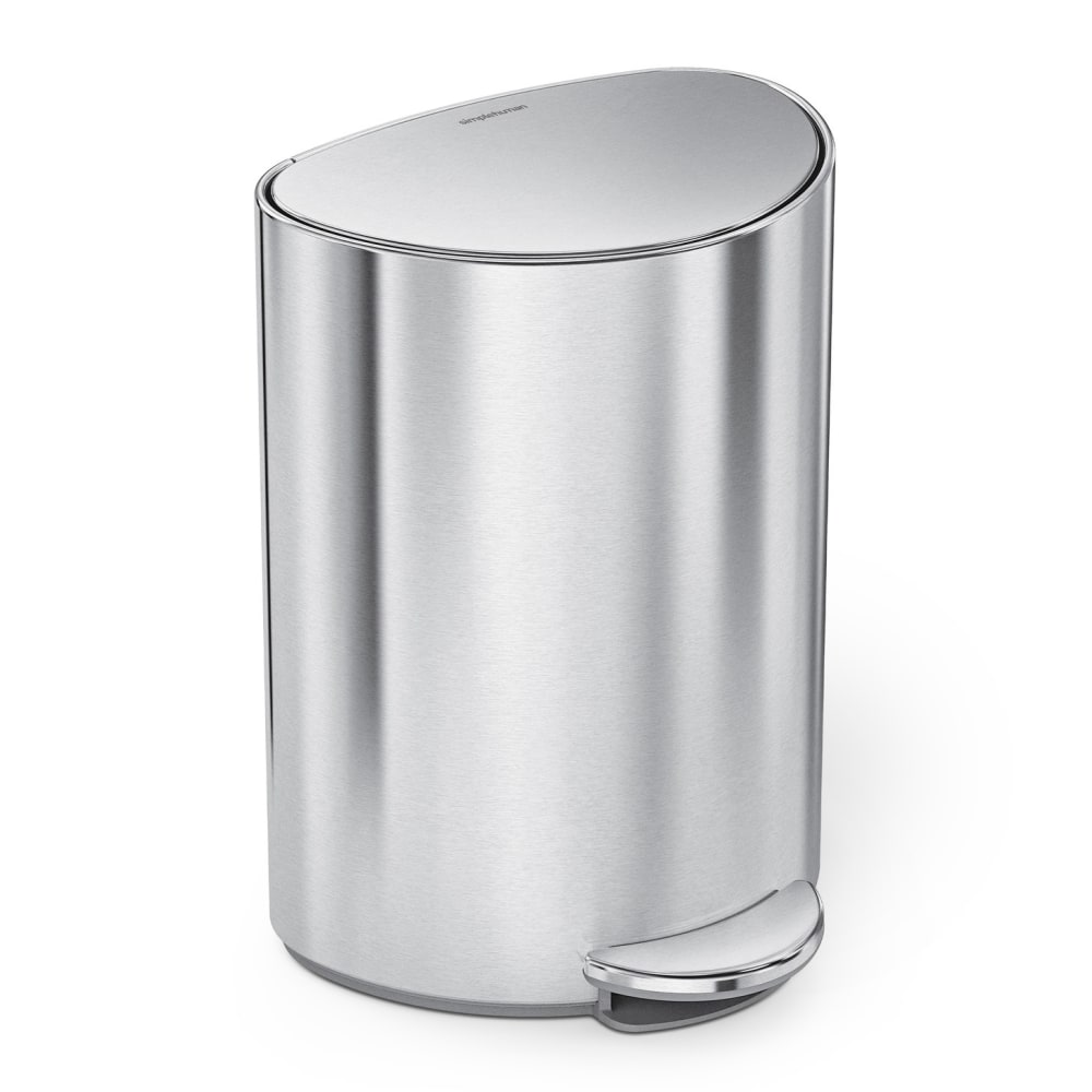 simplehuman Semi-Round Steel Step Trash Can, 1.6 Gallon, Brushed Stainless Steel, With Internal Liner Pocket MPN:CW2106