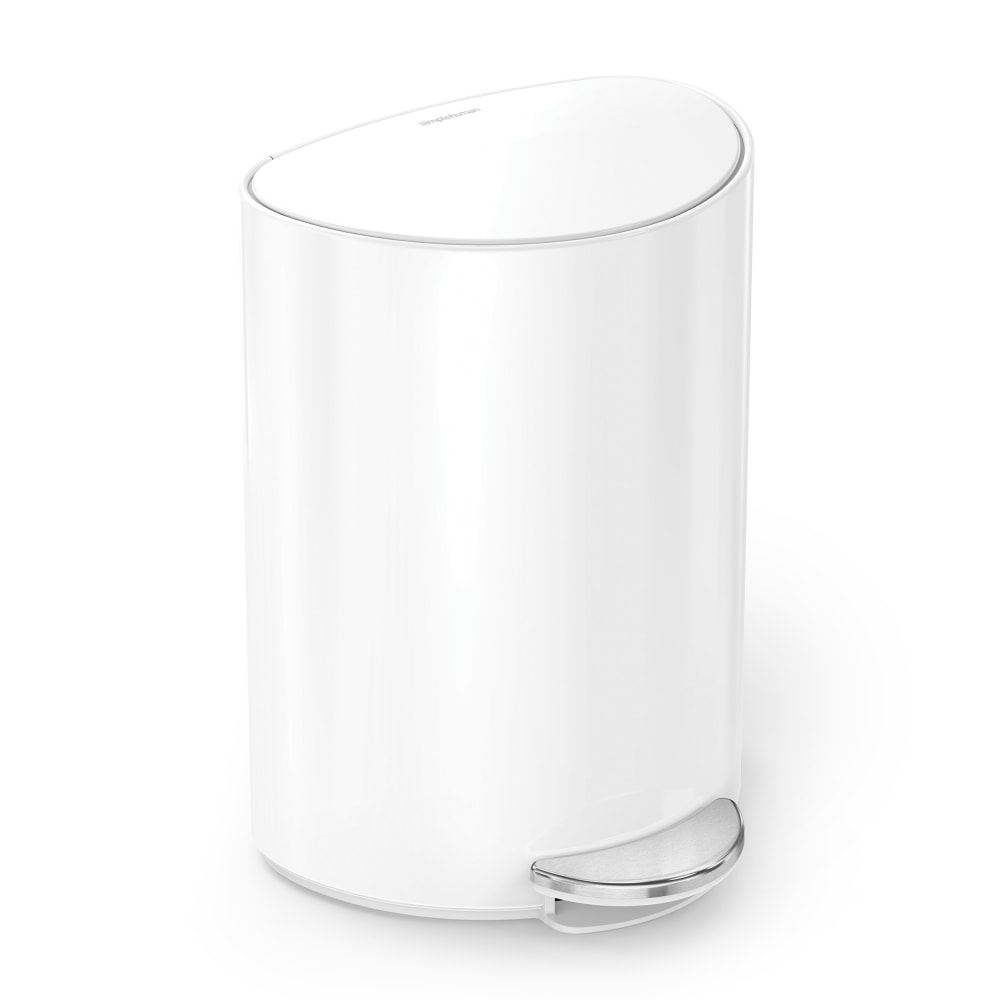 simplehuman Semi-Round Steel Step Trash Can, 1.6 Gallons, White Steel, With Internal Liner Pocket MPN:CW2108